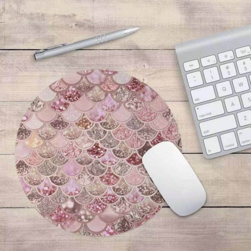 Watercolor Shiny Mermaid Scale Small Round Office Non-slip Mouse Pad, Size:22  22cm without Lock