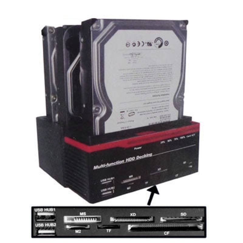 2.5 inch & 3.5 inch Multi-function USB 2.0 SATA /IDE HDD Docking with Card Reader & 1 port IDE +2 ports SATA HDD & 2 ports HUB(Black)