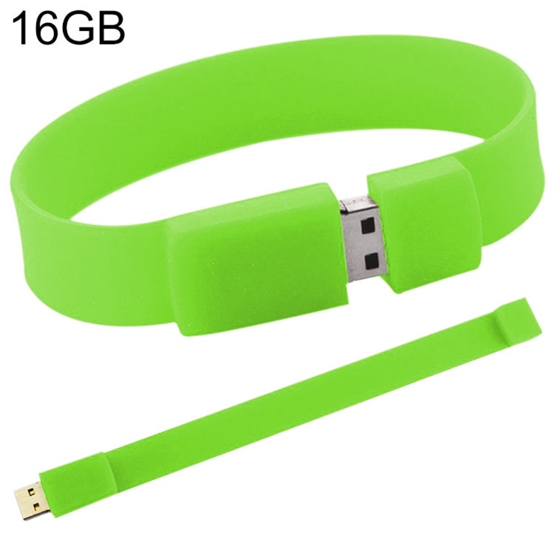 16GB Silicon Bracelets USB 2.0 Flash Disk(Green)