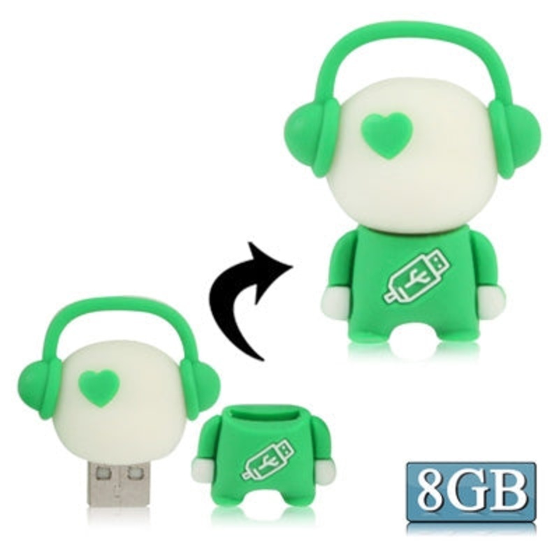 Green Music Man Cartoon Silicone USB Flash disk, Special for All Kinds of Festival Day Gifts (8GB)