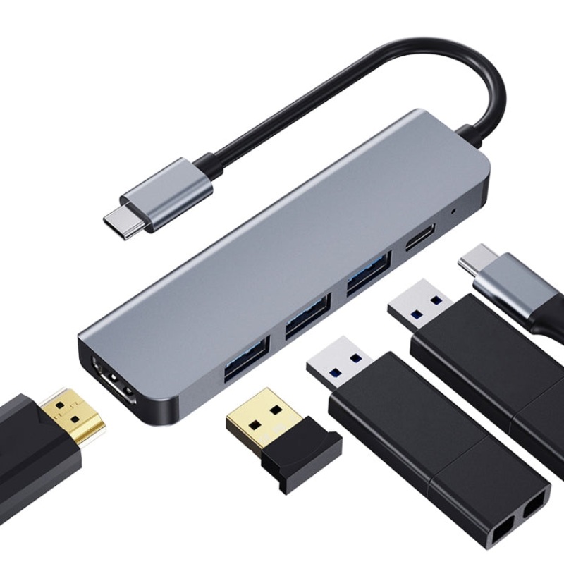 2008N 5 In 1 USB 3.0 x3 + HDMI + PD Multi-function Intelligent Type-C / USB-C HUB Docking Station