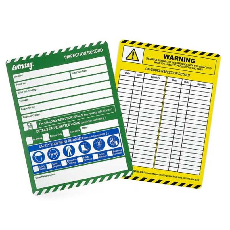 Brady Entrytag Inserts Inspection Record 144mm x 193mm 50 Pack – ENT-ETSI-STD-50