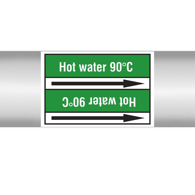 N022980 – Brady Pipe Marker On Roll Hot Water 90c 100mm x 33 m