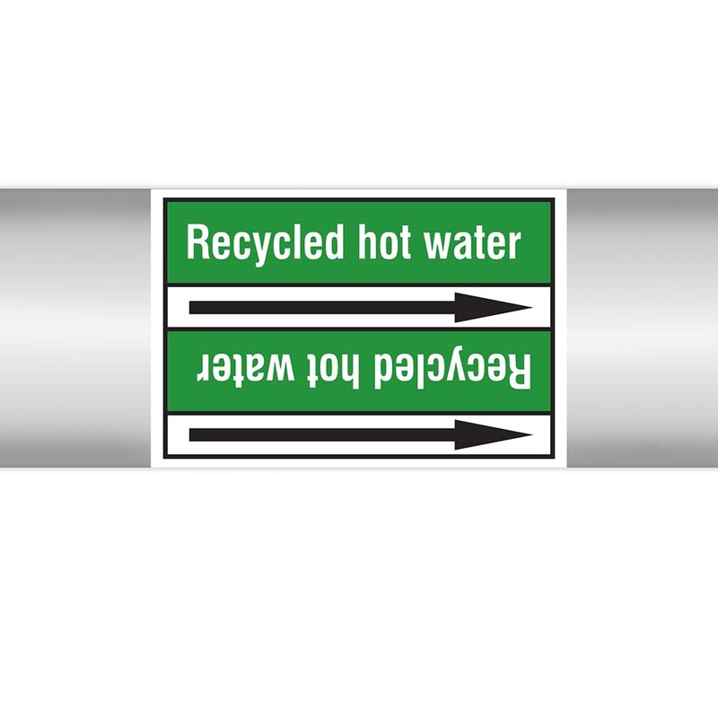 N022992 – Brady Pipe Marker On Roll Recycled Hot Water 100mm x 33 m