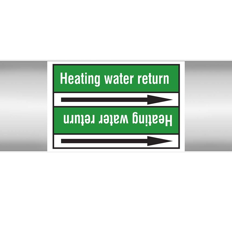 N023073 – Brady Pipe Marker On Roll Heating Water Return 100mm x 33 m