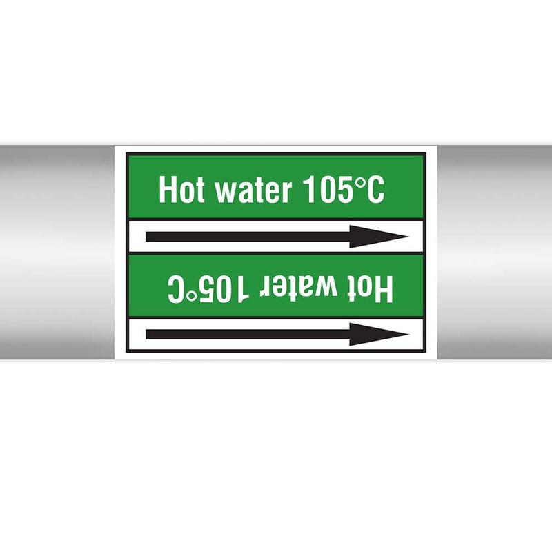 N023076 – Brady Pipe Marker On Roll Hot Water 105c 100mm x 33 m