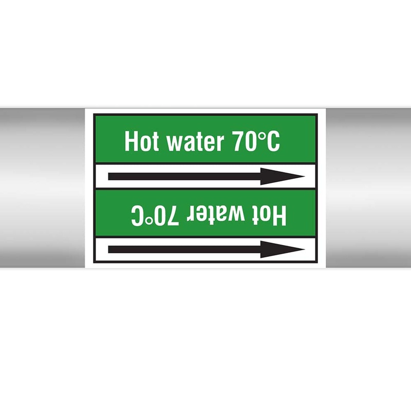 N023079 – Brady Pipe Marker On Roll Hot Water 70c 100mm x 33 m