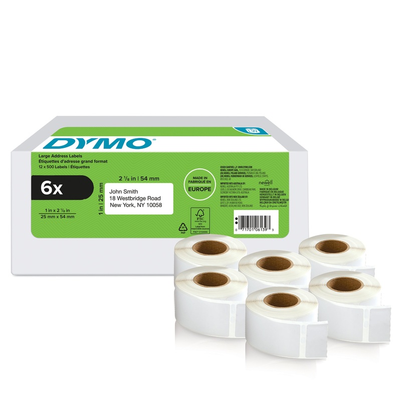 DYMO 11352 25mm x 54mm Returns Labels Tape Black On White Pack of 6