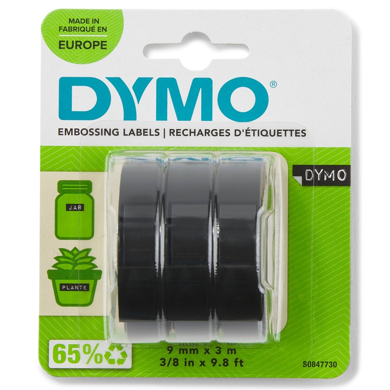 DYMO S0847730 White on Black Embossing Tape 3pk