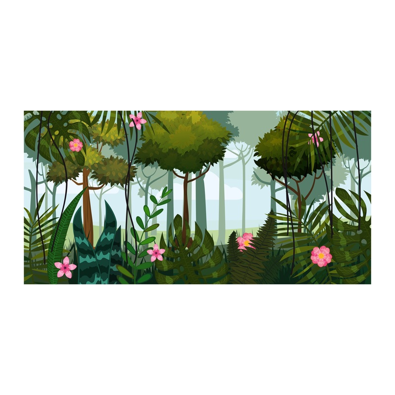 Jungle:  Pink Flowers Mural        –   Removable Wall   Adhesive Decal