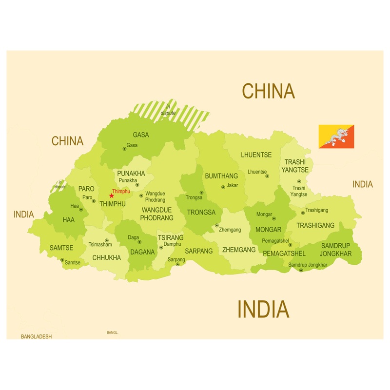 Maps of Asia: Bhutan Mural        –   Removable Wall   Adhesive Decal