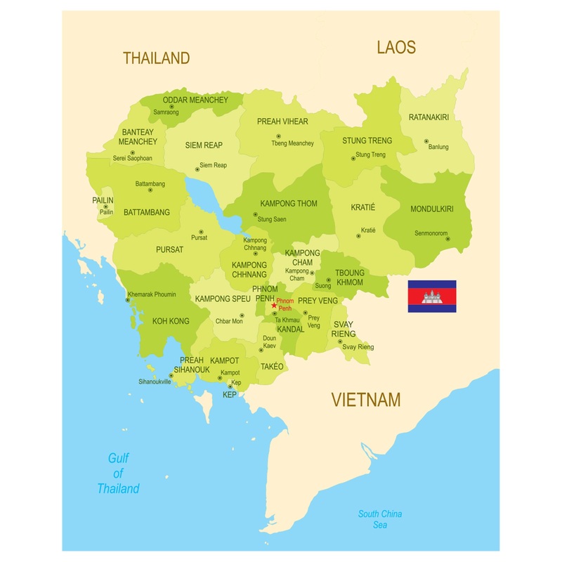 Maps of Asia: Cambodia Mural        –   Removable Wall   Adhesive Decal