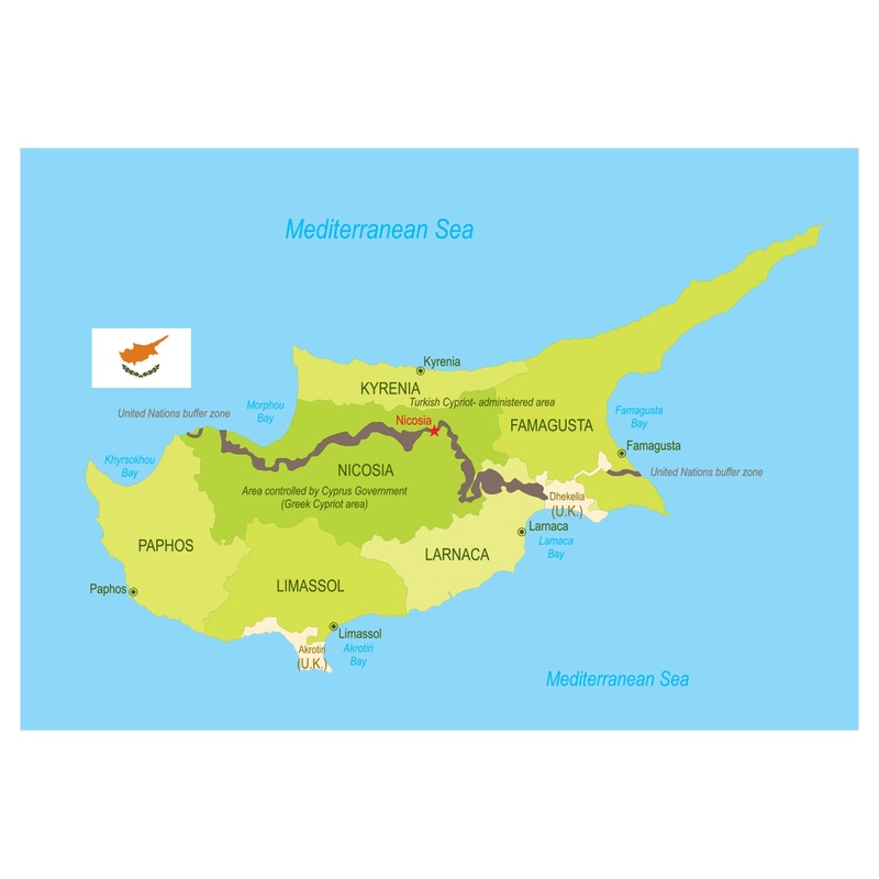 Maps of Asia: Cyprus Mural        –   Removable Wall   Adhesive Decal