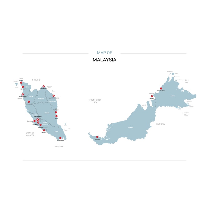 Maps of Asia: Malaysia Mural        –   Removable Wall   Adhesive Decal