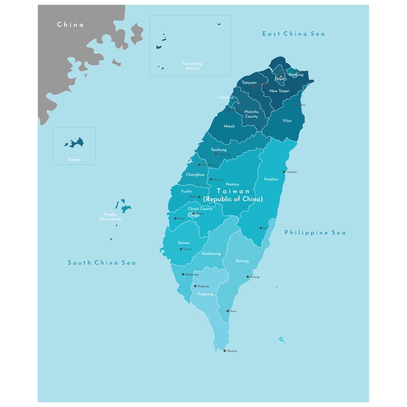 Maps of Asia: Taiwan Mural        –   Removable Wall   Adhesive Decal