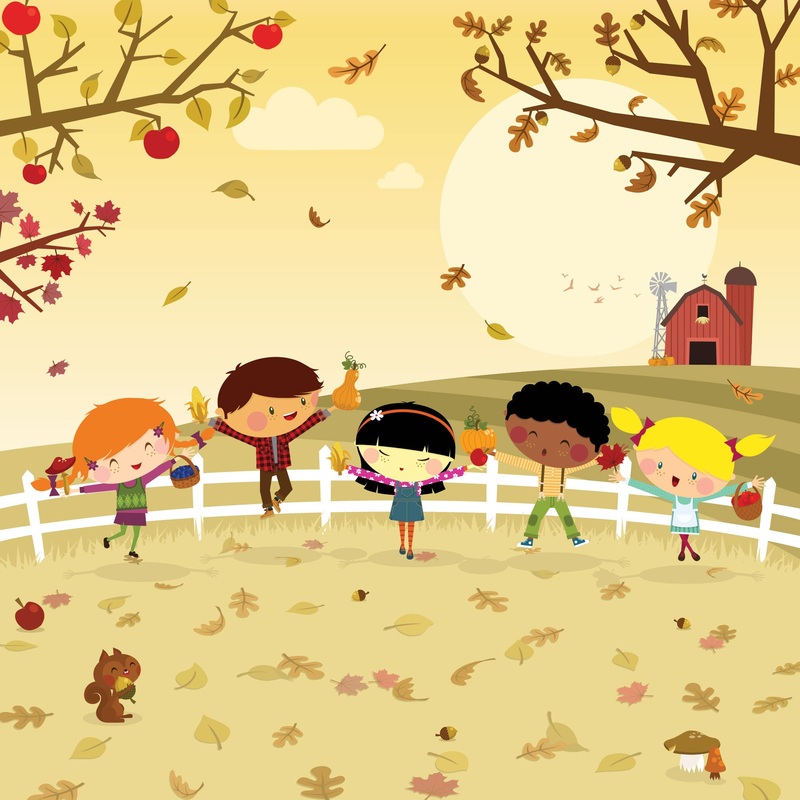 Seasons Decor: Autumn Kids in the Garden Mural        –   Removable Wall   Adhesive Decal