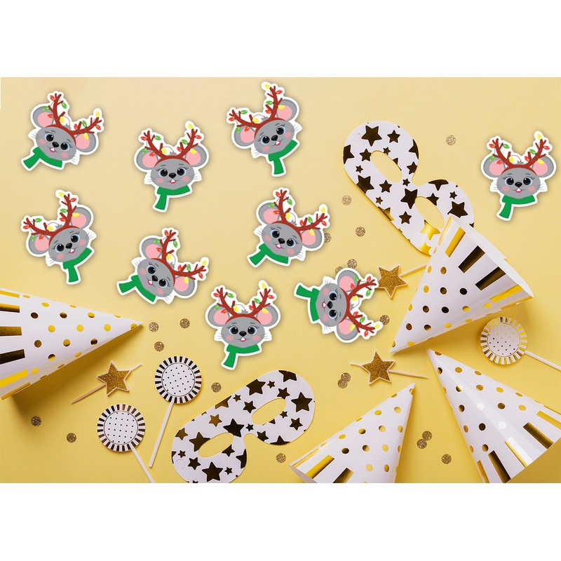 Sheet of 9 – Holiday:  Festive Mouse  Minis   Cardstock Cutout  –      Big Head