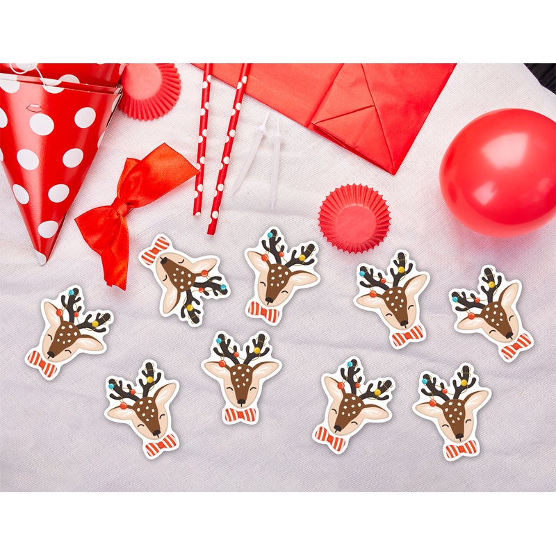 Sheet of 9 – Holiday:  Festive Reindeer  Minis   Cardstock Cutout  –      Big Head