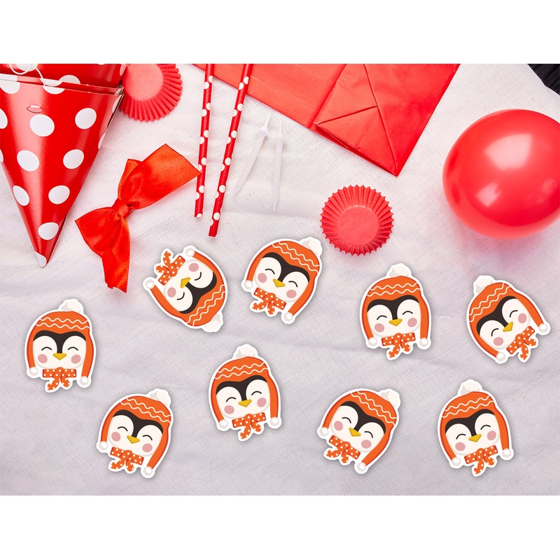 Sheet of 9 – Holiday:  Penguin with Red Scarf  Minis   Cardstock Cutout  –      Big Head