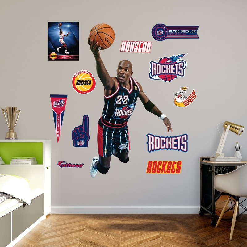Clyde Drexler – RealBig Rockets Legend Collection – Official NBA – Houston Rockets – Reusable Vinyl Wall Decals