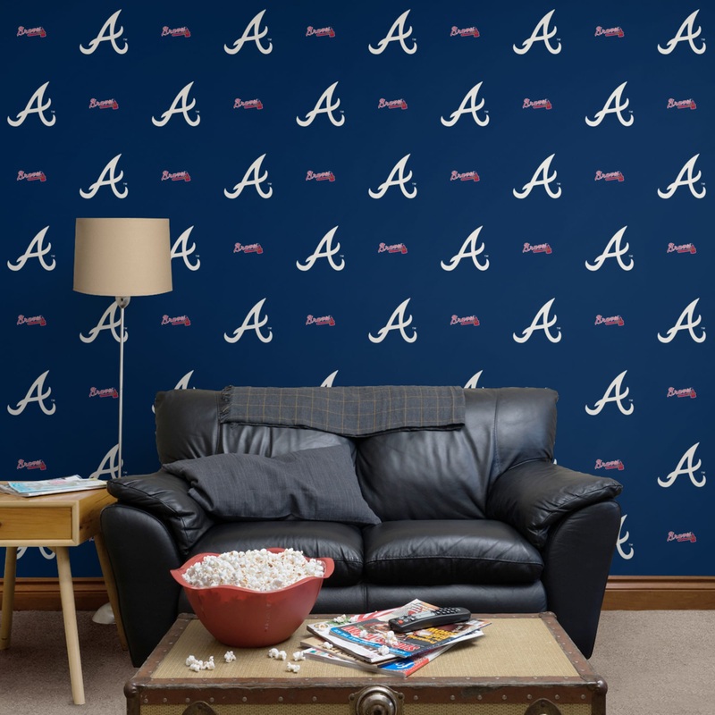 Atlanta Braves (Blue) – Logo Pattern – Peel & Stick Wallpaper – Official MLB – Reusable Vinyl Wall Decals