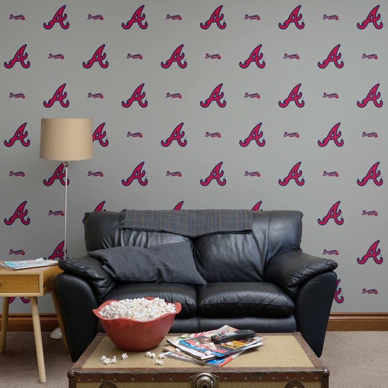 Atlanta Braves (Red) – Logo Pattern – Peel & Stick Wallpaper – Official MLB – Reusable Vinyl Wall Decals
