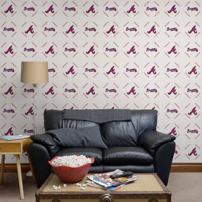 Atlanta Braves – Stitch Pattern – Peel & Stick Wallpaper – Official MLB – Reusable Vinyl Wall Decals