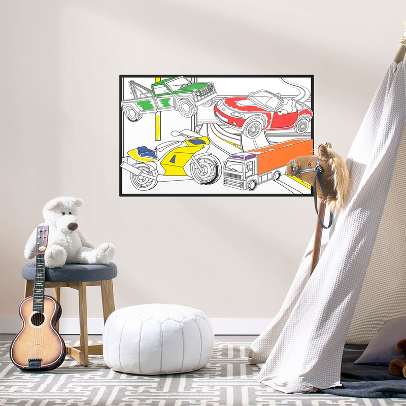 Coloring Sheet: Cars & Trucks – Removable Dry Erase Vinyl Decal