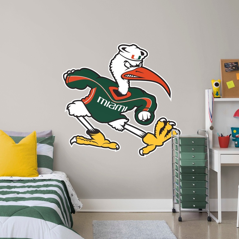 Miami Hurricanes Sebastian Mascot – RealBig Illustrated Collection – Official NCAA – University of Miami – Reusable Vinyl Wall Decals