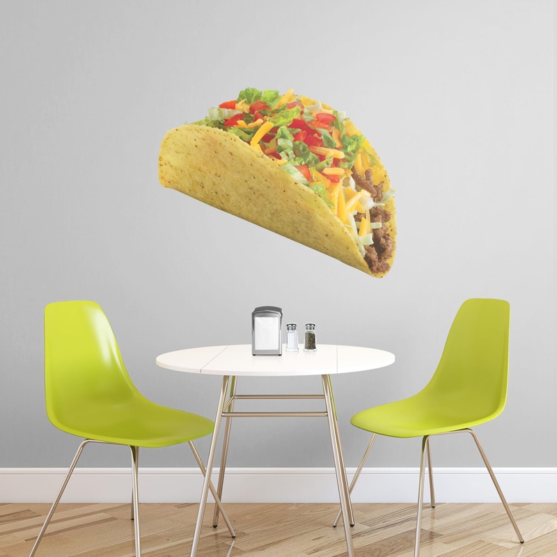 Taco – Removable Vinyl Decal|LARGE (Life-Size) + 2 Decals (43W x 35H)|MEDIUM + 2 Decals (30W x 24H)|SMALL + 2 Decals (14W x 11H)