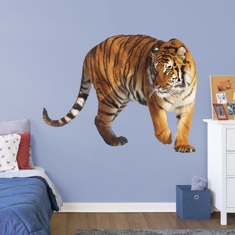 Tiger – Removable Vinyl Decal|MEDIUM  + 2  Decals (51W x 39H)|LARGE (Life-Size)  + 7  Decals (69W x 53H)|SMALL + 2  Decals (16W x 12H)