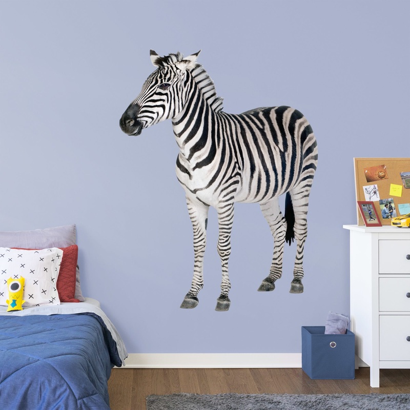Zebra – Removable Vinyl Decal|LARGE (Life-Size)  + 6 Decals (56W x 73H)|MEDIUM  + 2 Decals (37W x 49H)|SMALL + 2 Decals (12W x 16H)