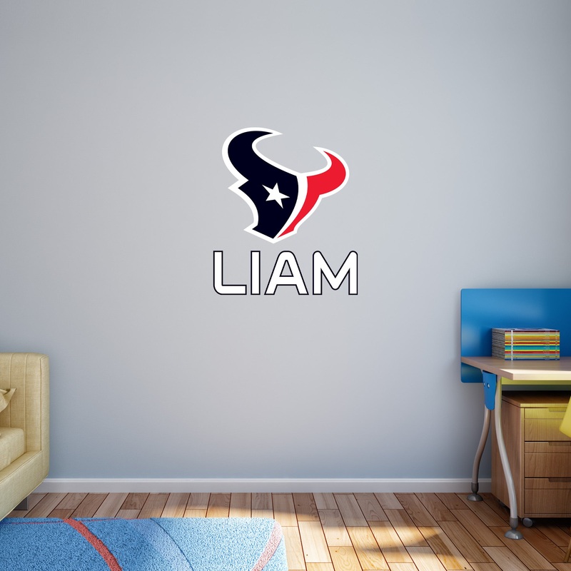 Houston Texans – Stacked Logo – With Personalized Name – White Text – Official NFL – Reusable Vinyl Transfer Decal