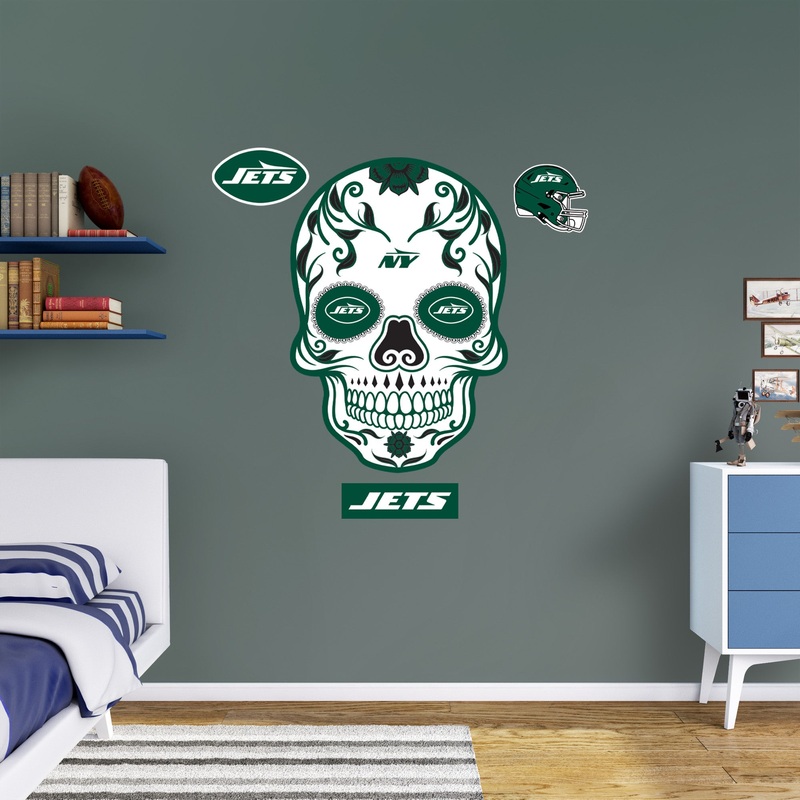 New York Jets – RealBig Skull Collection – Official NFL – Reusable Vinyl Wall Decals