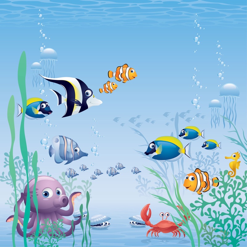 Nursery:  Aquatic Family Mural        –   Removable Wall   Adhesive Decal
