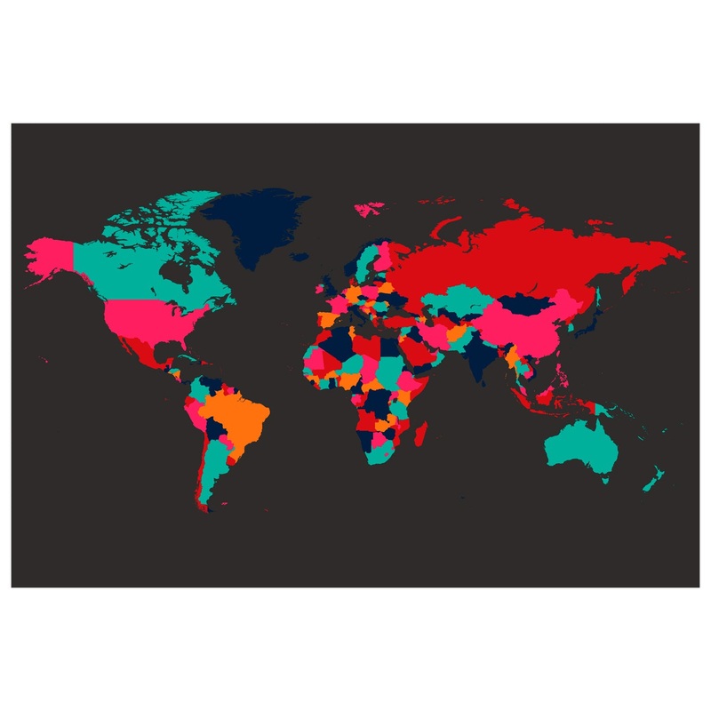 World Maps:  Neon Map Mural        –   Removable Wall   Adhesive Decal
