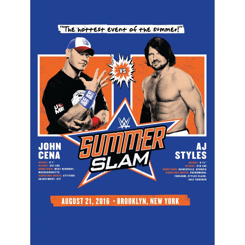 John Cena and AJ Styles – Summer Slam 2016 – Peel & Stick Poster – Official WWE – Reusable Vinyl Wall Decal