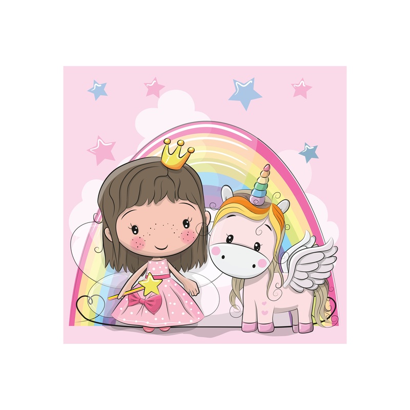 Nursery Princess:  Princess and Unicorn Mural        –   Removable Wall   Adhesive Decal