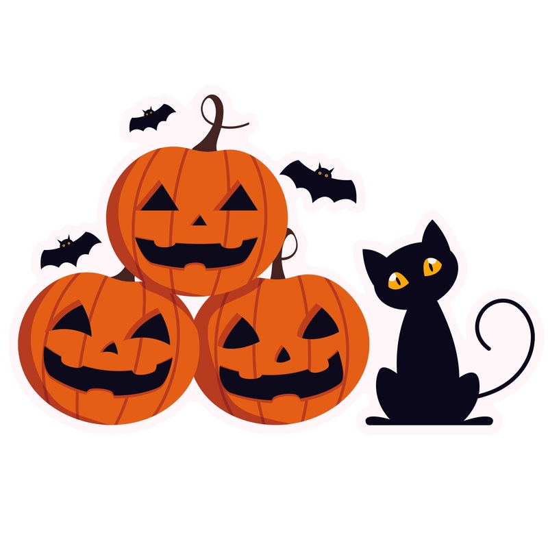 Halloween:  Pumpkins and Black Cat Icon        –   Removable Wall   Adhesive Decal