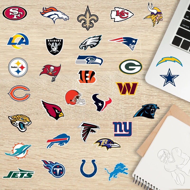 NFL Teams – 32 Logo Minis (Mixed Sizes) – Official NFL – Reusable Vinyl Decals