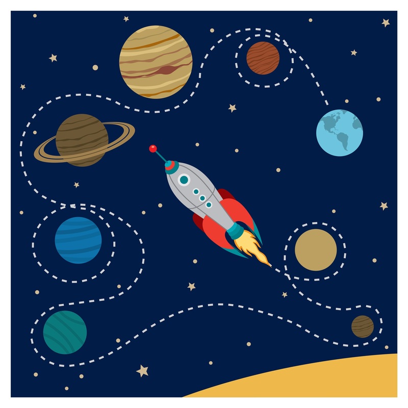 Planets:  Rocket Path Mural        –   Removable     Adhesive Decal
