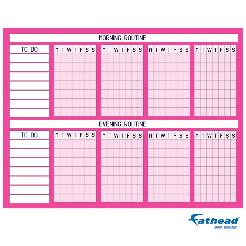 Chart:  Pink Routine Chart Dry Erase        –   Removable     Adhesive Decal