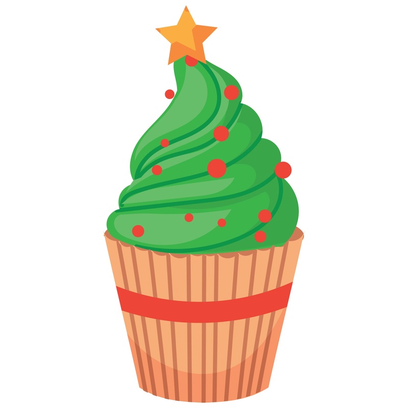 Christmas: Decorated Tree Cupcake Icon – Removable Adhesive Decal