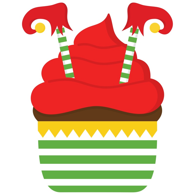 Christmas: Elf in Cupcake Icon – Removable Adhesive Decal