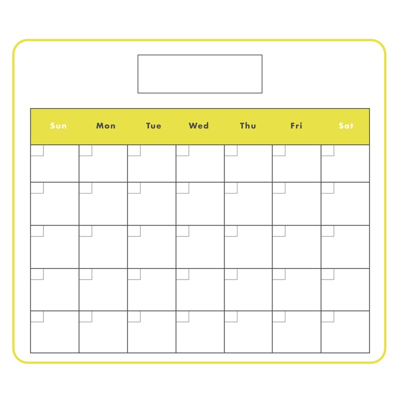 Calendars: Yellow Modern One Month Calendar Dry Erase – Removable Adhesive Decal