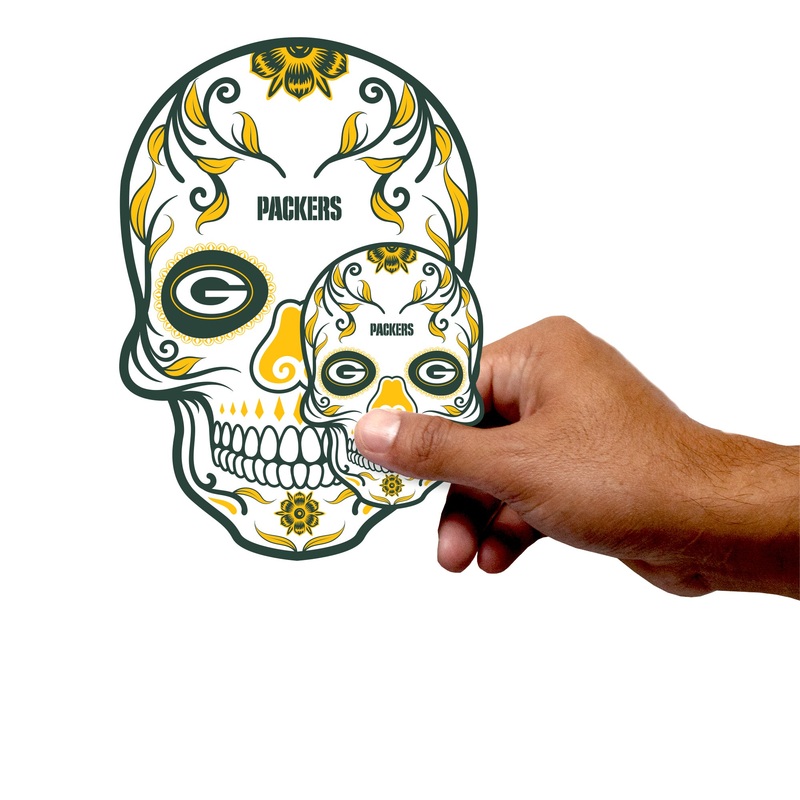 Green Bay Packers – 5 Sugar Skull Logo Minis (Mixed Sizes) – Official NFL – Reusable Vinyl Decals