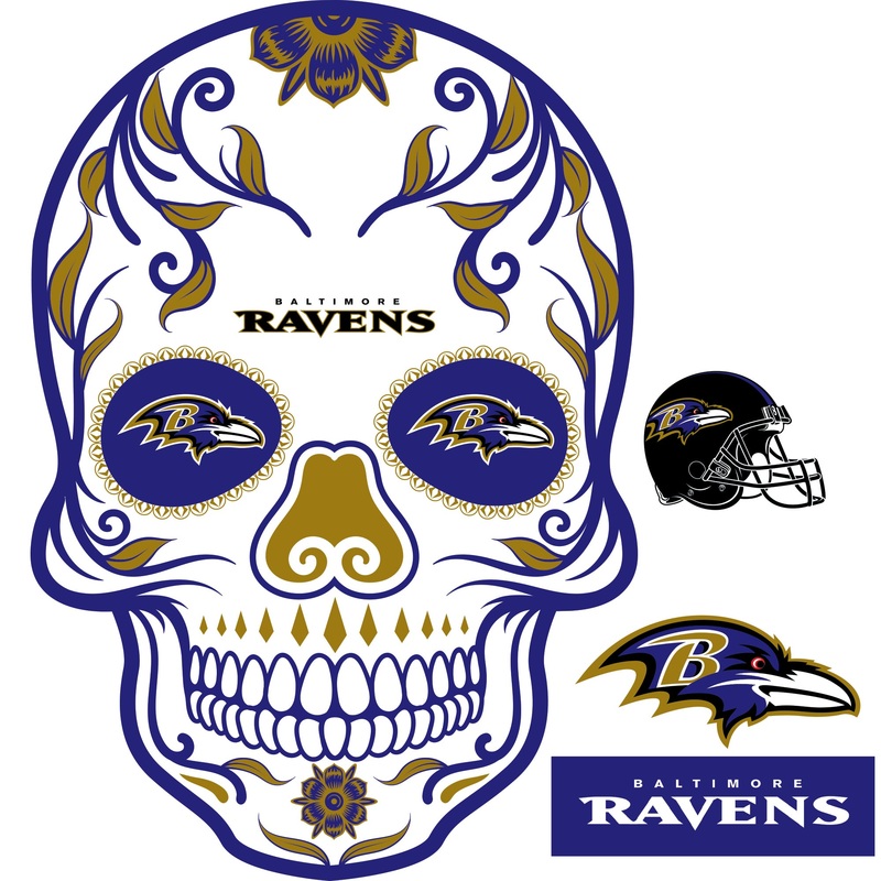 Baltimore Ravens – RealBig Sugar Skull Collection – Official NFL – Reusable Vinyl Wall Decals