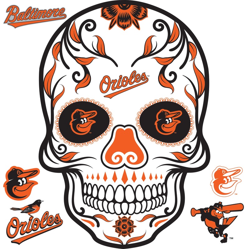 Baltimore Orioles – RealBig Sugar Skull Collection – Official MLB – Reusable Vinyl Wall Decals