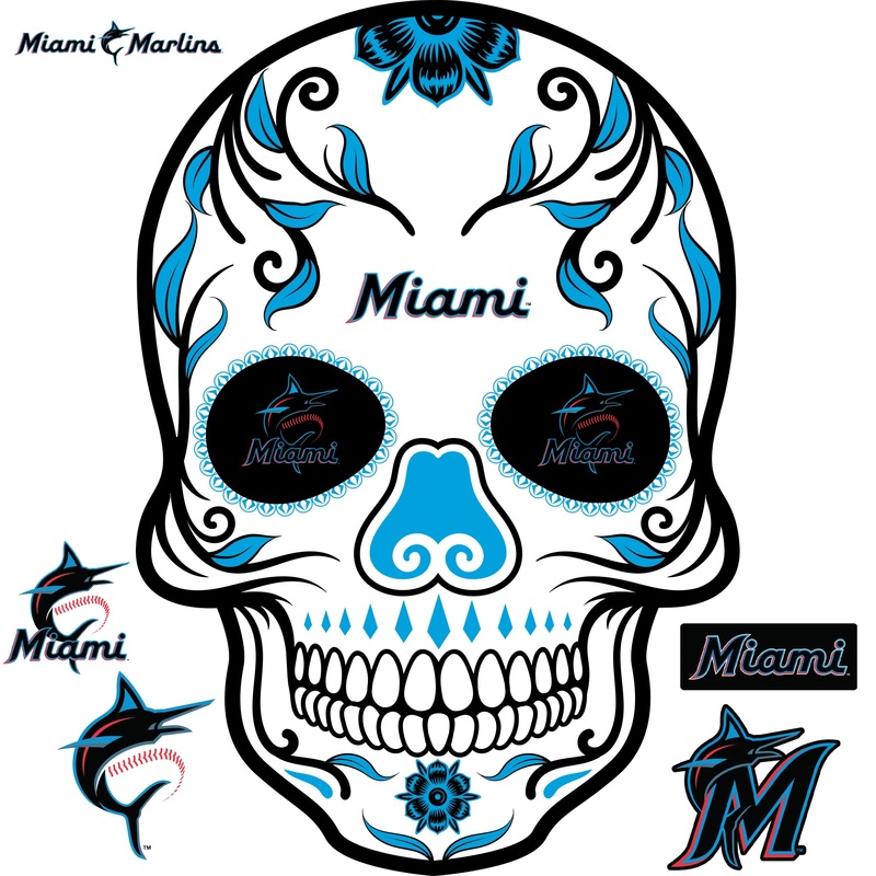 Miami Marlins – RealBig Sugar Skull Collection – Official MLB – Reusable Vinyl Wall Decals