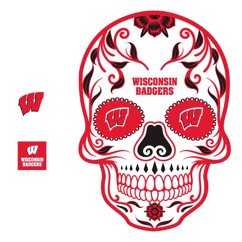 Wisconsin Badgers – RealBig Sugar Skull Collection – Official NCAA – Reusable Vinyl Wall Decals